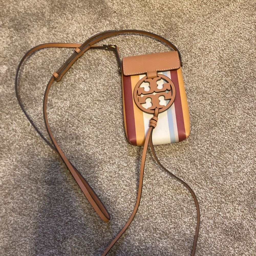 Tory Burch Tan and Brown Crossbody Bag with Gold Hardware